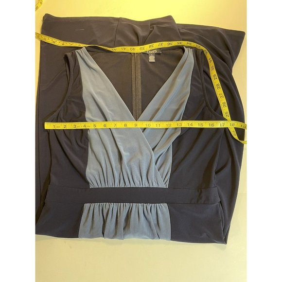 Chaps Dress Women Size Medium Midi Length Grecian Draped Bodice Blue On Blue - Picture 12 of 15